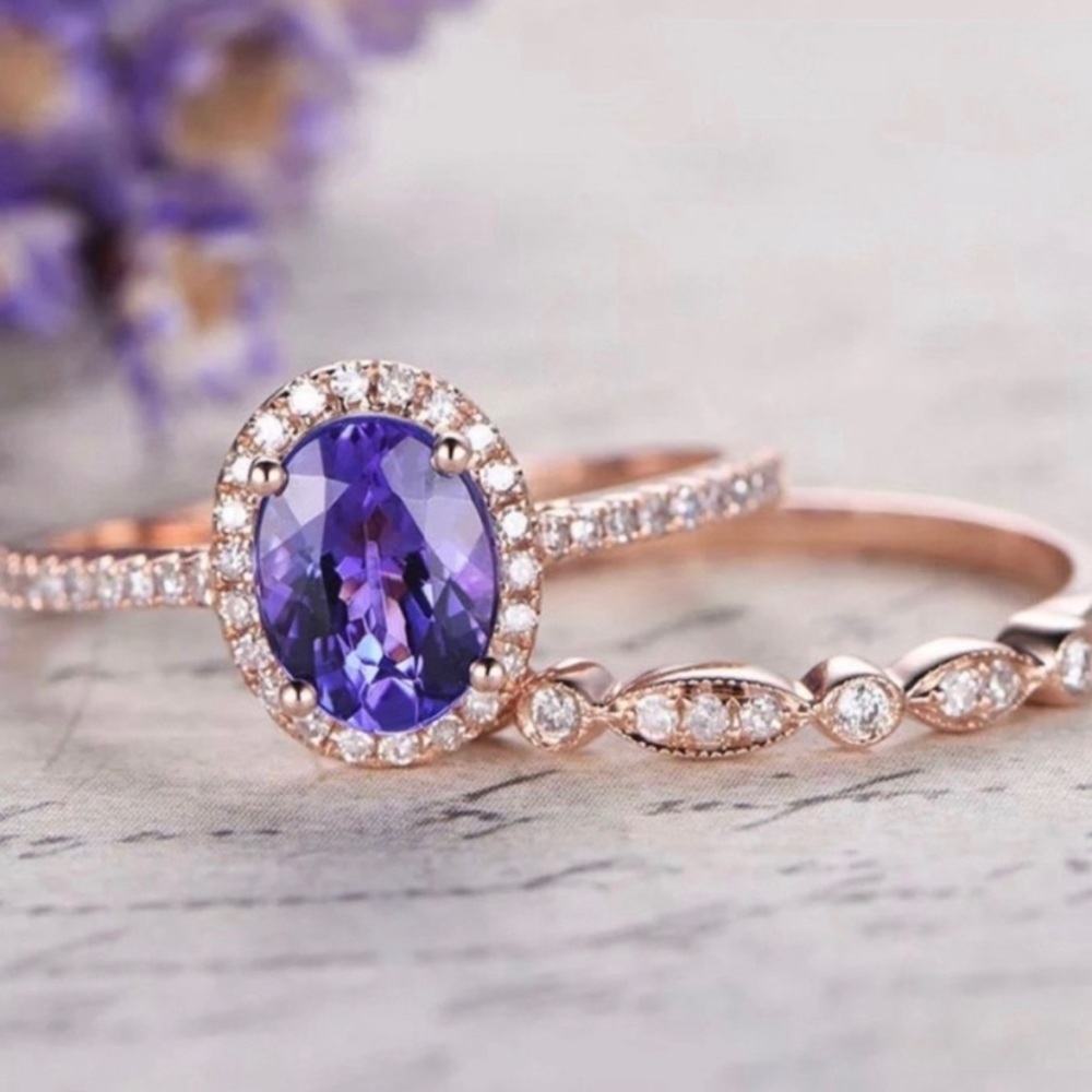 Violet Halo Ring Set – 18k plated Rose Gold Finish